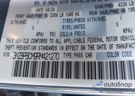 2024 Mazda Mazda3 2.5 S Carbon Edition from USA, damaged, VIN 3MZBPBCM9RM421270